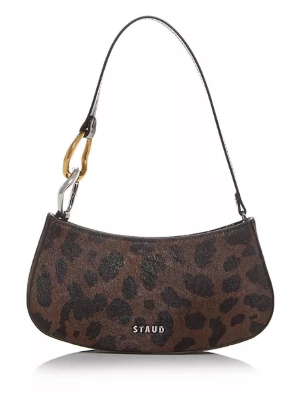 STAUD Ollie Leopard-Print Calf Hair Shoulder Bag